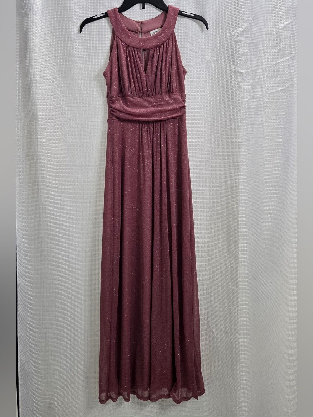 Sweet Storm Rose Colored Sparkly Halter Style Long Dress Size Small